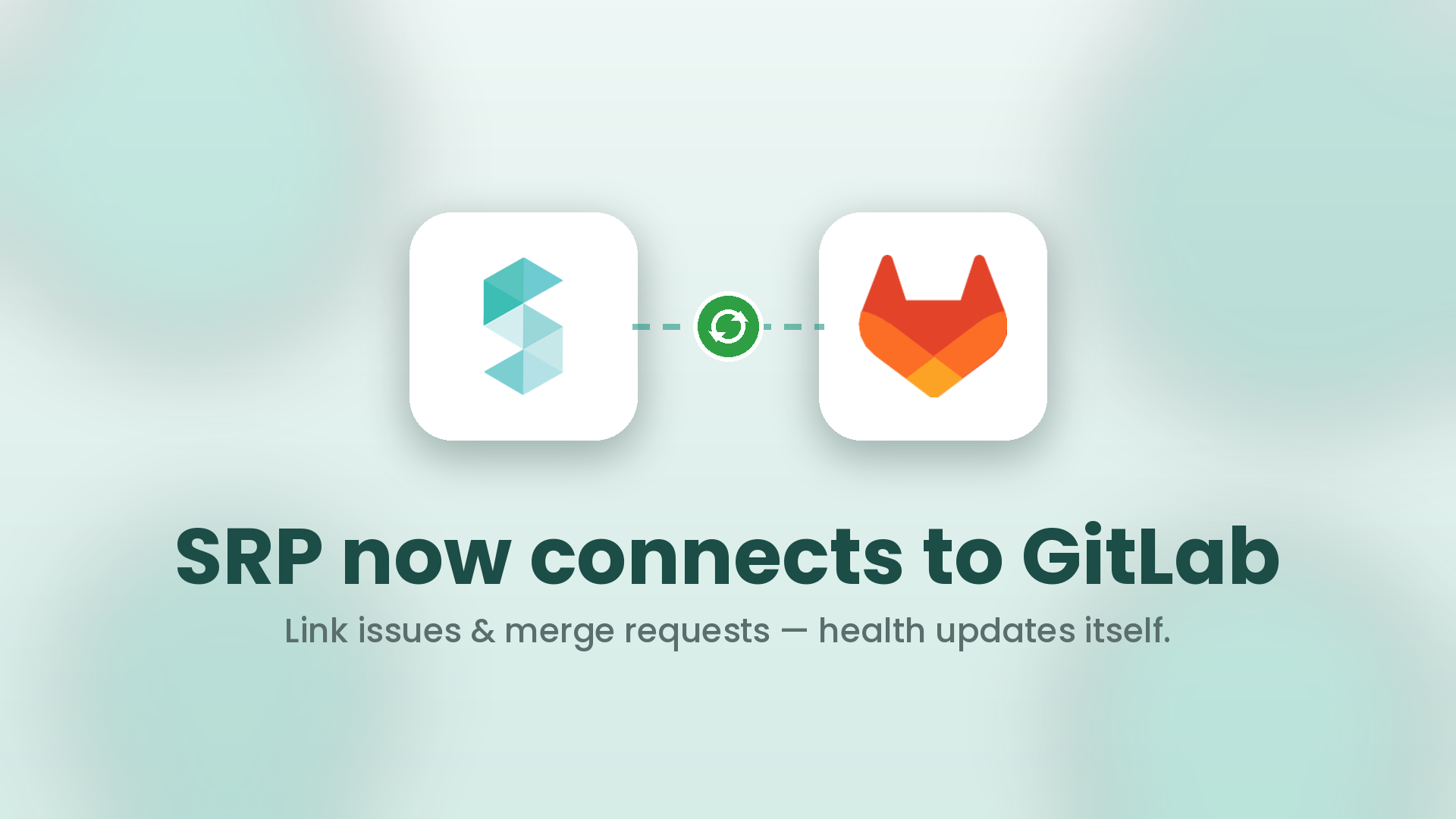 SRP and GitLab logos joined by a sync badge, with the headline "SRP now connects to GitLab"